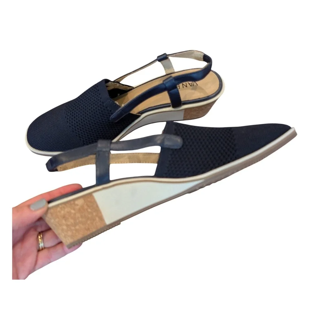 Van Eli Greer Slingback Shoes Wedge Comfort Navy Blue Knit Size 8